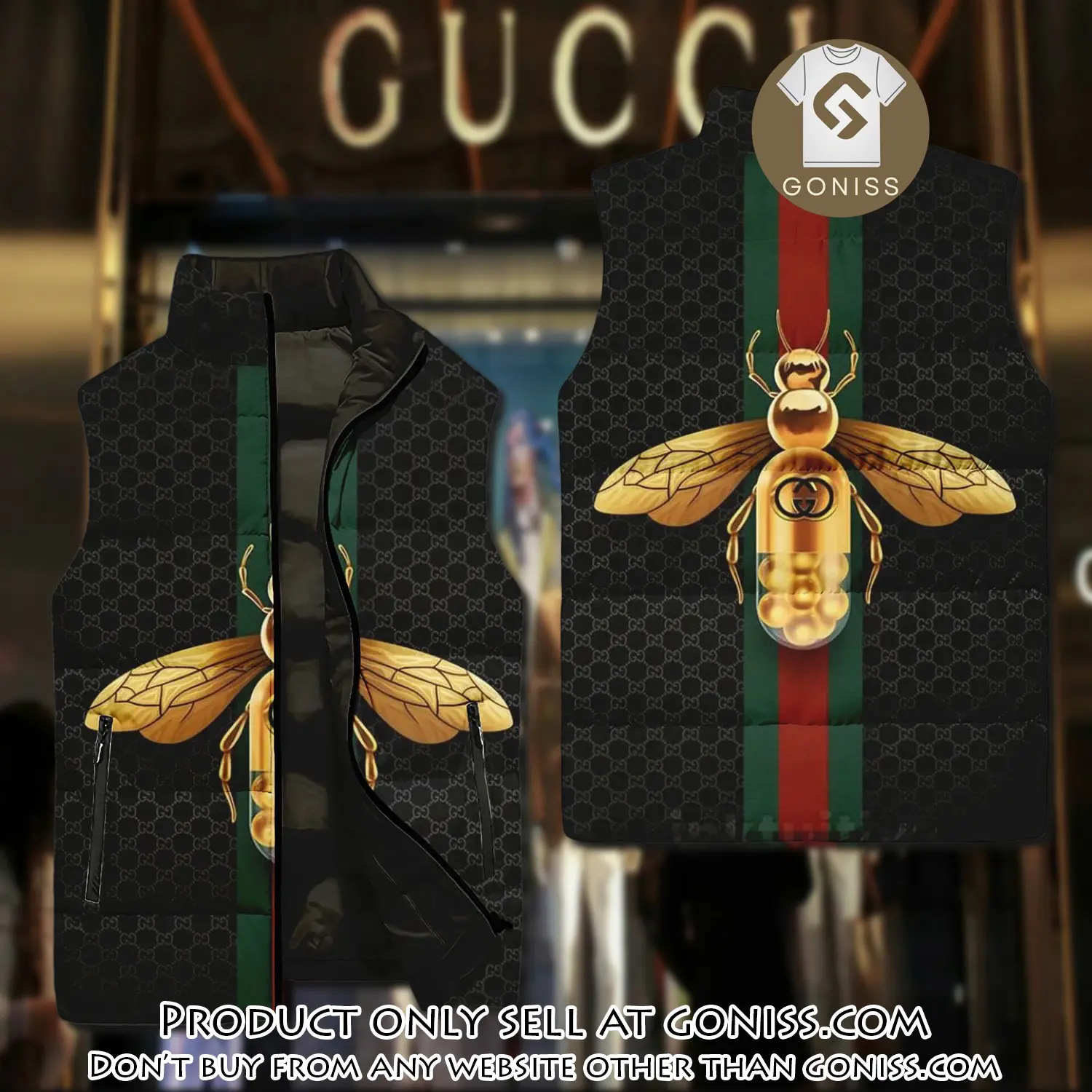 Gucci bee black luxury brand 3d sleeveless down jacket gn1010226